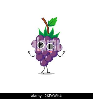 Carino vettore uva frutta carattere in diverse emozioni azione. Collezione di personaggi dell'uva in diverse espressioni, carattere frutto divertente Illustrazione Vettoriale