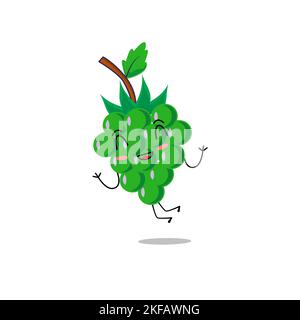 Carino vettore verde uva frutta carattere in diverse emozioni azione. Collezione di personaggi dell'uva in diverse espressioni, carattere frutto divertente Illustrazione Vettoriale