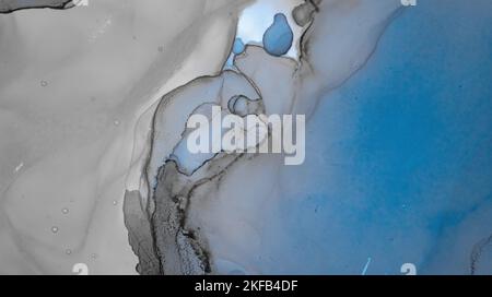 Onde dell'Oceano Blu. Inchiostri alcolici di colore moderno Foto Stock