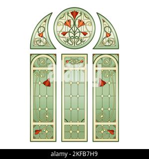Finestre gotiche della chiesa in vetro colorato. Illustrazione Vettoriale
