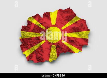 A North Macedonia Map Flag rilievo ombreggiato colore altezza mappa su sfondo bianco, illustrazione 3D Foto Stock