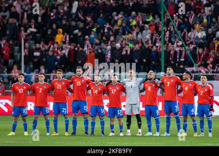 Varsavia, Polonia. 16th Nov 2022. Squadra del Cile visto durante la amichevole partita tra Polonia e Cile al Maresciallo Jozef Pilsudski Legia Warsaw Municipal Stadium. Punteggio finale; Polonia 1:0 Cile. Credit: SOPA Images Limited/Alamy Live News Foto Stock