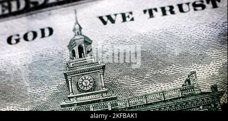 Soldi americani in Dio ci fidiamo di Dollar Bill primo piano di American Cash Foto Stock