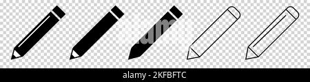 Icone a forma di matita. Illustrazione con pittogramma nero isolata su sfondo trasparente Illustrazione Vettoriale