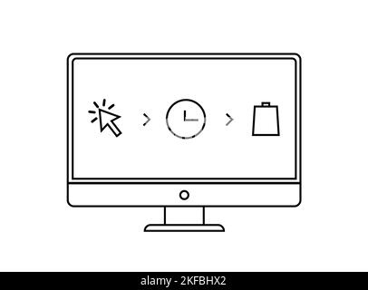 Fai clic su e ritira l'ordine. Processo di consegna delle merci sul desktop Illustrazione Vettoriale