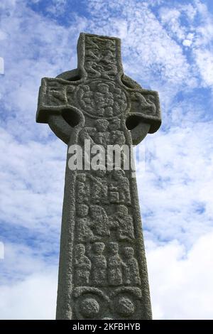 St Martin's Cross a Iona Abbey, Ebridi, Ebridi interne, Inner Isles, Scozia, Regno Unito, Gran Bretagna Foto Stock