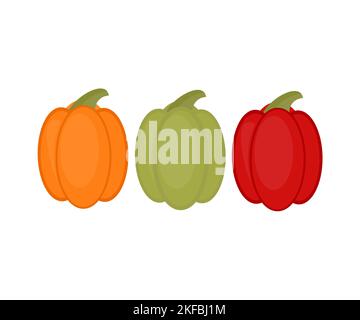 Set di peperoni colorati, rosso dolce, verde, arancio design del logo peperoni. Peppers freschi, Peppers Icon, Farmer's Market Vector design e illustrazione Illustrazione Vettoriale