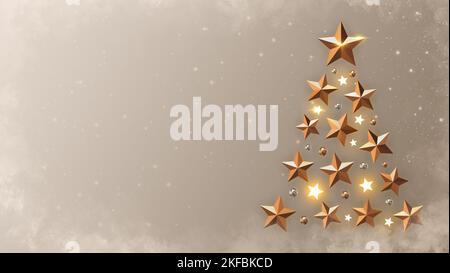 Star Tree Christmas background Presentation Template 3D Illustrazione con effetti dorati Foto Stock