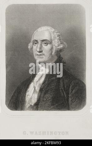 George Washington (1732-1799). 1st Presidente degli Stati Uniti (1789-1797). Verticale. Incisione. 'Historia Universal' di César Cantú. Volume VI. 1857. Foto Stock