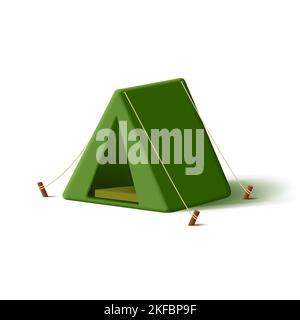Camping tenda verde 3D illustrazione, cartoon rendere stile moderno Illustrazione Vettoriale