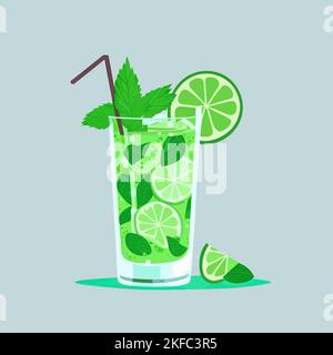 Un'arte digitale di un cocktail mojito isolato su uno sfondo teal Illustrazione Vettoriale