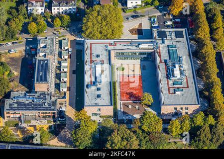 Vista aerea, nuovo edificio Jakob-Muth-School, Königsborn, Unna, Ruhr zona, Renania settentrionale-Vestfalia, Germania, cantiere edile, Istruzione, Istruzione i Foto Stock