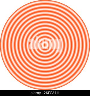 Cerchi di ondulazione concentrici rossi. Sonar o suoni. Epicentro, target, concetto radar. Segnale radiale o elemento vibrante Illustrazione Vettoriale