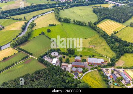 Veduta aerea, RWW Rheinisch-Westfälische Wasserwerksgesellschaft mbH, Am Kreskenhof, Holsterhausen, Dorsten, Ruhr, Renania settentrionale-Vestfalia, Germania Foto Stock