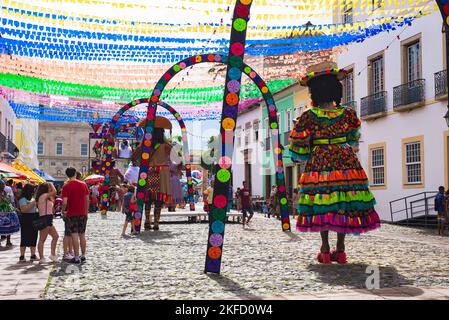 La decorazione per la festa di Sao Joao in Pelourinho Foto Stock