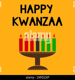 Cute Kwanzaa senza cuciture modello con sette candele kinara e stelle in colori africani tradizionali - nero, rosso e verde. Vettore Kwanzaa vacanza indietro gr Illustrazione Vettoriale