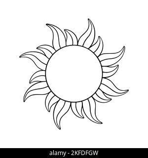 Cornice del cerchio del sole Tarocchi. Sole di tarocco magico nello stile del doodle. Illustrazione vettoriale isolata su sfondo bianco Illustrazione Vettoriale