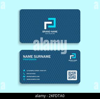 Modello di biglietto da visita modello blu identità del marchio aziendale Layout di progettazione premium Illustrazione Vettoriale