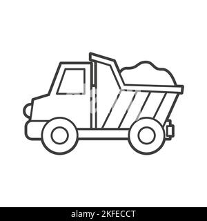 Illustrazione vettoriale di un dumper. Stile icona con contorno nero. Libro da colorare per bambini Illustrazione Vettoriale