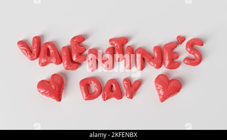 3D rappresentazione di lettere gonfiabili che formano le parole San Valentino in rosso su sfondo bianco Foto Stock