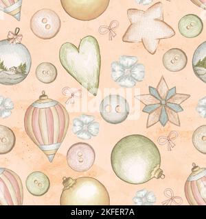 Motivo natalizio senza cuciture, sfondo disegnato a mano Foto Stock