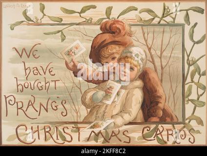 Abbiamo acquistato le cartoline di Natale di Prang. [Poster raffigurante i bambini che portano le carte di Prang], c1865 - 1899. [Editore: L. Prang &amp; Co.; luogo: Boston] Foto Stock