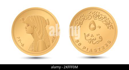 50 piastres. Rovescio e dritto della moneta egiziana cinquanta piastres in illustrazione vettoriale. Foto Stock