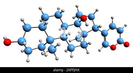 3D immagine di Bufadienolid formula scheletrica - struttura chimica molecolare del composto steroideo glicosidico isolato su sfondo bianco Foto Stock