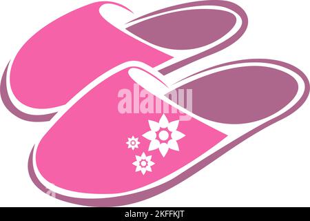 Le pantofole rosa sono isolate su sfondo bianco. Illustrazione Vettoriale
