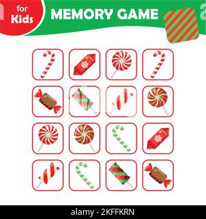 mini giochi per bambini. Gioco di memoria per bambini. Dolci di Natale, lecca lecca Illustrazione Vettoriale