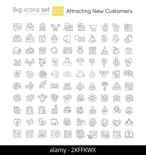 Attirare nuovi clienti serie di icone grandi lineari Illustrazione Vettoriale