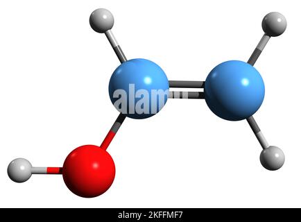 3D immagine di alcol vinilico formula scheletrica - struttura chimica molecolare di idrossietilene isolato su sfondo bianco Foto Stock