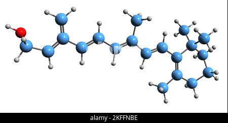 3D immagine della vitamina A Formula scheletrica - struttura chimica molecolare della vitamina solubile nel grasso isolata su sfondo bianco Foto Stock