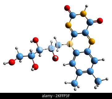 3D immagine della formula scheletrica Riboflavina - struttura chimica molecolare della vitamina B2 isolata su sfondo bianco Foto Stock