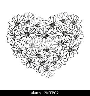 San Valentino floreale cuore cornice con fiore daisy Illustrazione Vettoriale