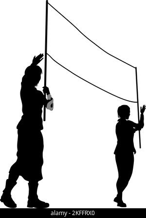 Banner Silhouette manifestanti al Rally Strike di marzo Illustrazione Vettoriale