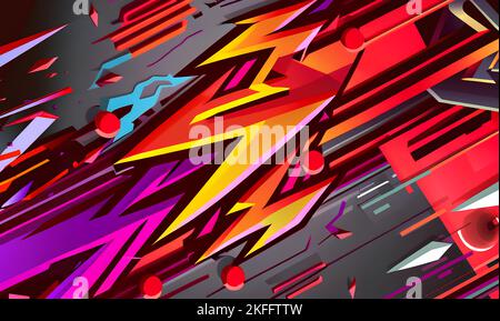 Moderno Abstract Cartoon Comic geometrico Graffiti Street Art sfondo complesso dettagli con bulloni elettrici stilizzati Lightning Foto Stock
