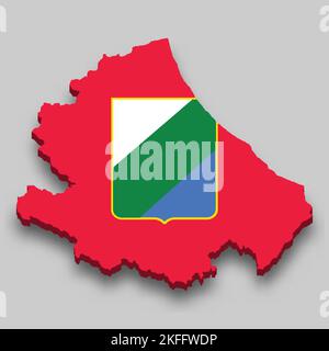 3D Mappa isometrica dell'Abruzzo è una regione italiana con bandiera nazionale Illustrazione Vettoriale