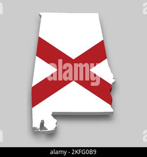 3D Isometric Map of Alabama è uno stato degli Stati Uniti con bandiera nazionale Illustrazione Vettoriale
