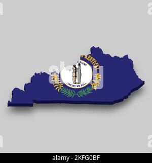 3D Isometric Map of Kentucky è uno stato degli Stati Uniti con bandiera nazionale Illustrazione Vettoriale