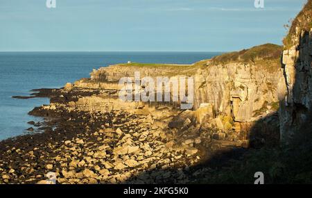 Vista mare dal sentiero costiero a Moelfre, sull'isola di Anglesey, Galles del Nord Regno Unito, estate Foto Stock