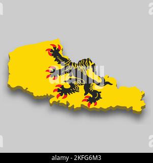 3D Mappa isometrica del Nord-Pas-de-Calais è una regione della Francia con bandiera nazionale Illustrazione Vettoriale