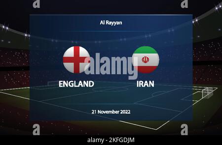 Inghilterra vs Iran. Football tabellone segnapunti grafico calcio Illustrazione Vettoriale
