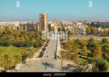 Spagna. Valencia. Foto panoramica. Vista del centro storico di Valencia, Spagna. Vista aerea panoramica di cityscape.city da un'altezza Foto Stock