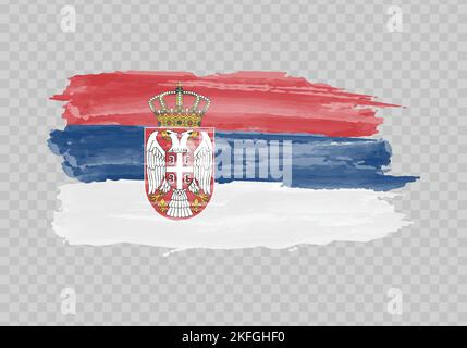 Bandiera di pittura di acquerello della Serbia. Traccia pennello disegno a mano Illustrazione Vettoriale