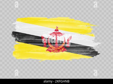 Bandiera di pittura di acquerello di Brunei. Traccia pennello disegno a mano Illustrazione Vettoriale