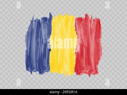 Bandiera di pittura di acquerello della Romania. Traccia pennello disegno a mano Illustrazione Vettoriale