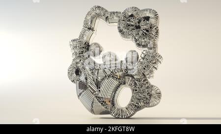 3D Illustrazione di un gattino. I produttori di giocattoli, i progettisti, gli artisti, gli scultori e gli amanti dell'arte devono osservare attentamente la maglia intricato. Foto Stock
