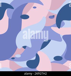 Design astratto dello sfondo senza giunture. Pattern geometrico astratto con diverse forme fluenti e uniformi. Viola, viola, rosa, per tessuti, wrappin Illustrazione Vettoriale
