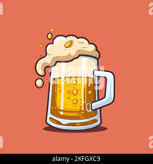 Illustrazione digitale di un bicchiere di birra schiumato su sfondo rosso Illustrazione Vettoriale